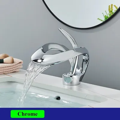 Produktbild von Wasserfall Waschtischarmatur - Badarmatur - Aufsatzmontage - Einlochmontage - Einhebelmischer - Heiß- und Kaltwasser - Messingkörper - Keramikkartusche - Chrom