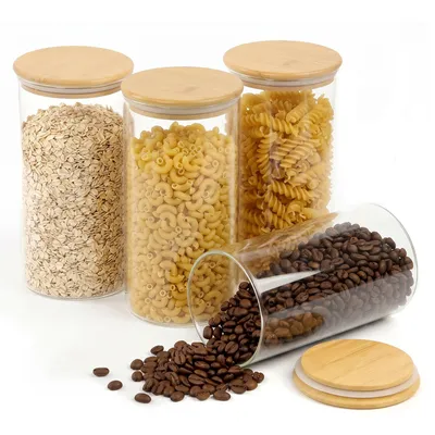 Produktbild von Vorratsglas 4-Tlg 1200 ML Vorratsgläser mit Deckel Luftdicht,  Glasbehälter Vorratsgläser Mit Holzdeckel, Aufbewahrungsgläser Küche