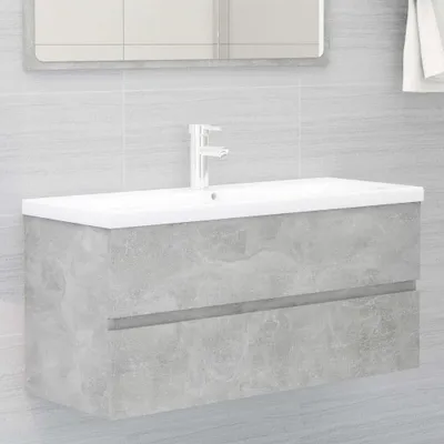 Productafbeelding van Onderkast voor wastafel "Güterglück" gemaakt van spaanplaat in betonkleur. Afmetingen (breedte/hoogte/diepte): 100x45x38 cm