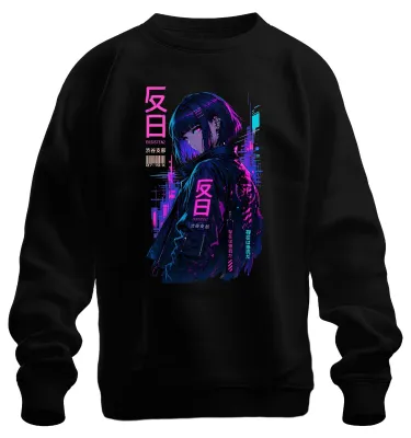 Zdjęcie produktu dla Bluza z kapturem w stylu cyberpunk, z motywem anime, inspirowana japońską kulturą i estetyką Y2K. Czarna, rozmiar XL