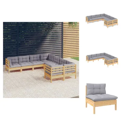 Produktbild von vidaXL 8-tlg. Garten-Lounge-Set mit Grauen Kissen Massivholz Kiefer - Gartenmöbel-Sets