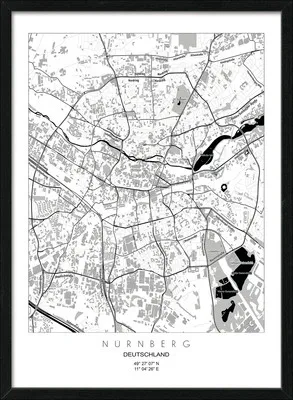 Produktbild von Gerahmtes Bild Nürnberg Landkarte 53x73 cm