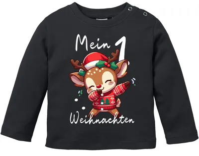Produktbild von Baby Langarmshirt Mein 1. Weihnachten Weihnachtsoutfit Spruch Grinch Rentier Jungen Mädchen Longsleeve Moonworks® Dabbing Rentier schwarz 80/86 (10-15 Monate)