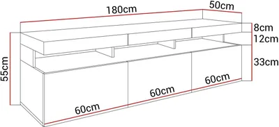 Produktbild von TV-Lowboard Vancouver W9.314, Schwarz Hochglanz Push-to-Open, mit LED- kaltweiß
