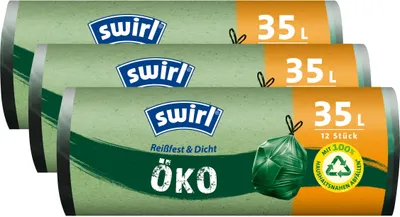 Produktbild von Swirl Öko Müllbeutel 35L 12 stk./ Rolle mit Zugband (3er Pack)