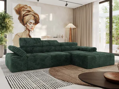 Produktbild von MKS MEBLE L-form Ecksofa RILASSO mit Relax-Funktion, verstellbare Kopfstützen - Grün Cord - Rechts