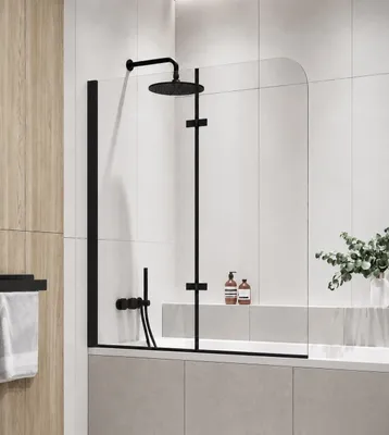 Obrázek produktu pro Badplaats Vanová Zástěna Austin 110 x 140 cm - Černá - Otočná Zástěna 5 mm - Bezpečnostní Sklo a Antikalk