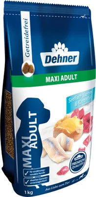 Produktbild von Dehner Premium Hundefutter Maxi Adult, Trockenfutter getreidefrei, für ausgewachsene Hunde großer Rassen, Fisch / Lamm / Kartoffel, 12.5 kg