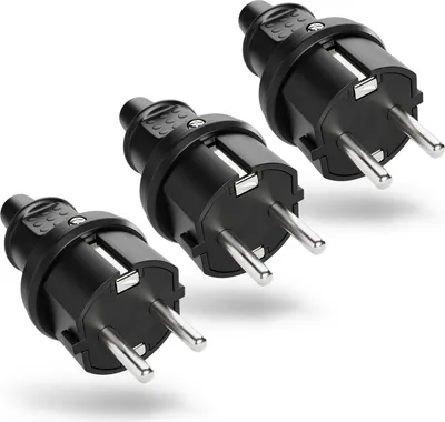 Produktbild von ABSINA 3x Schutzkontakt Stecker mit Knickschutz - Gummi Schutzkontaktstecker für Außenbereich, 2-polig, 250V, 16A, 3,7kW & IP44