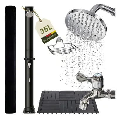 Produktbild von NovaTerra Solardusche 35L schwarz mit Bodenelement aus WPC Höhe: 2,16 m