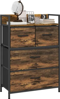 Image de Commode de rangement - Meuble à tiroirs - 4 tiroirs pliables - 60 x 29 x 85 cm - Marron rustique