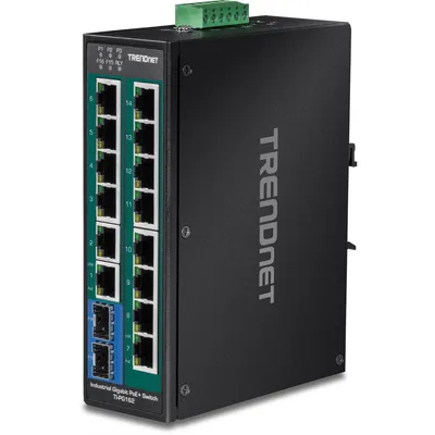Produktbild von TRENDnet TI-PG162 16-Port PoE+ Switch DIN-Rail Industrial Gigabit