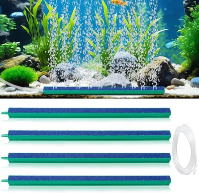 Immagine prodotto di 4 diffusori di ossigeno per acquari, lunghezza 30 cm, con tubo da 4 metri, per l'ossigenazione dell'acqua