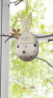 Produktbild von Dekohänger "Hase mit Blume" Osterhase aus Metall in Osterei Form, 23 cm hoch, Hängedeko, Fensterdeko zum Aufhängen, Frühlingsdeko hängend