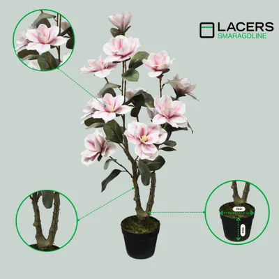 Produktbild von Lacers SMARAGDLINE künstliche Magnolie im Topf - 95cm - Dekorative Kunstpflanze - wie echt wirkende Blätter & Blüten für ihr Zuhause & Büro