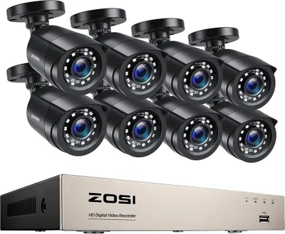 Immagine prodotto di Sistema di telecamere di sicurezza, 8 telecamere, risoluzione video 1080P, nero, Nessuno-a