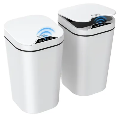 Immagine prodotto di Set da 2 contenitori per rifiuti da bagno con sensore, capacità 10 litri. Contenitori automatici con coperchio, colore bianco