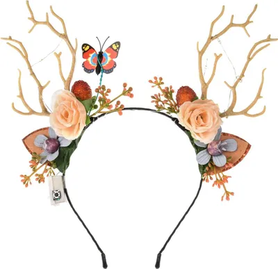 Produktbild von Leuchtendes Elchgeweih-Stirnband, Glitzer-Stirnband, Girlanden-Stirnband, Weihnachts-Kopfschmuck, KI-generiertes Bild