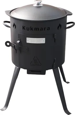 Produktbild von KUKMARA SET Feuerofen Utschak Feldküche, H: ca. 56 cm Ø 32 cm + Kazan Kasan Antihaft WOK Schwarz Aluguss 7 L