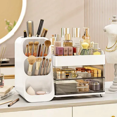 Produktbild von Make-up-Organizer mit Schubladen, großer Arbeitsplatten-Organizer für Schminktisch, Badezimmer und Schlafzimmer, Kosmetik-Organizer