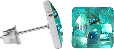 Produktbild von Chirurgenstahl Ohrstecker mit Mosaik Quadrat Größe - 9 mm Farbe - Türkis