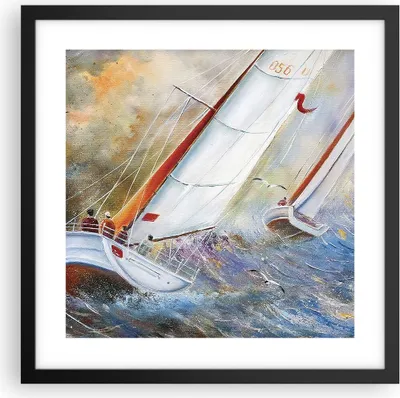Produktbild von Gerahmtes Poster - Schwarzer Rahmen - Segelboot Bild Regatta - 40x40 cm - Wand Bild - Wanddeko - Wandbilder - Kunstposter - Wandposter - Bilderrahmen - Bilder - Kunstdruck - Wandbild - P2BAC40x40-4134