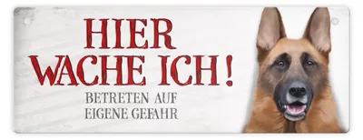 Produktbild von Metallschild mit Schäferhund Motiv und Spruch: Betreten auf eigene Gefahr ...