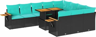Produktbild von 11-tlg. Garten-Sofagarnitur mit Kissen Schwarz Poly Rattan