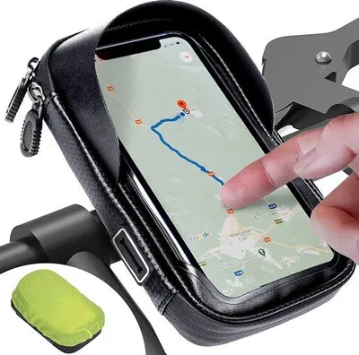 Produktbild von Unyqoos® Fahrrad- & Motorrad-Handyhalterung, wasserdichte Lenkertasche schwarz, 360° drehbar, TPU-Touchfenster 154×90 mm (0,3 mm), für Smartphones bis 7,0 Zoll