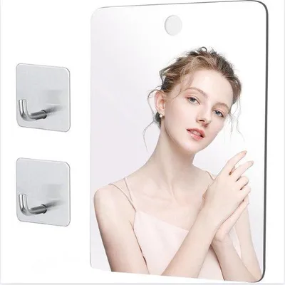 Productafbeelding van **Large Acrylic Shaving Mirror 35x25 cm Frameless with 2 Self-Adhesive Hooks for Bathroom and Shower**