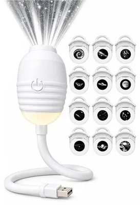 Produktbild von Galaxy Projektor für Kinder und Erwachsene, USB Sternenprojektor mit 12 Motiven, flexiblem 360° Schwanenhals und Fokus