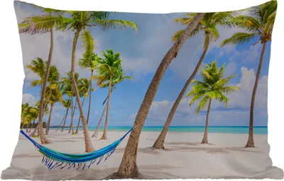 Produktbild von MuchoWow® Outdoor Kissen - Hängematte - Strand - Palmen - 60x40 cm - Wetterfest - Lounge Kissen - Zierkissen - Kissen für Innenräume