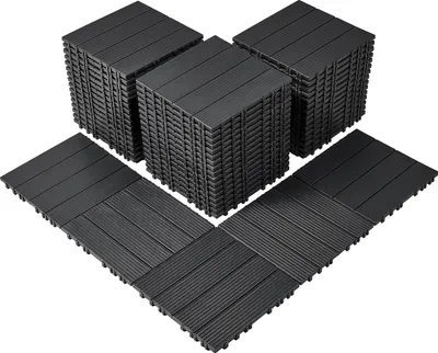 Produktbild von VEVOR Terrassenfliesen, 54er-Set, Balkonfliesen 295 x 295 mm, Klickfliesen, wasserdichter Kunststoff-Bodenbelag für den Außenbereich, Terrassenbodenbelag für Veranda, Pool, Balkon, Hinterhof, Dunkelgrau