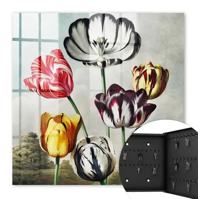 Produktbild von Metall Schlüsselkasten 30 x 30 cm - schwarzer Schlüsselschrank zur Wandmontage - wandhängende Schlüsselbox mit Tür - rechts öffnend - Schlüsselaufbewahrung für Flur - Büro - Arbeitszimmer - Werkstatt - Garage - Retro-Tulpen