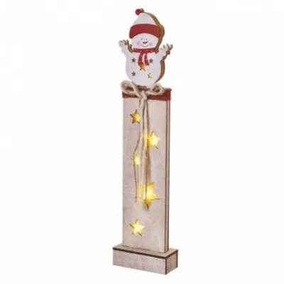 Obrázok produktu pre LED dekorácia drevená – snehuliak, 46 cm, 2x AA, vnútorná, teplá biela, časovač