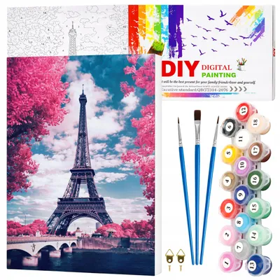 Image de EDIBAZZAR | Peinture par numéros avec cadre, toile de 40 x 50 cm, Tour Eiffel à Paris