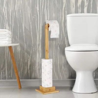 Produktbild von Famanu Toilettenpapierhalter aus Bambus - freistehend, ohne Bohren, für bis zu 5 Rollen