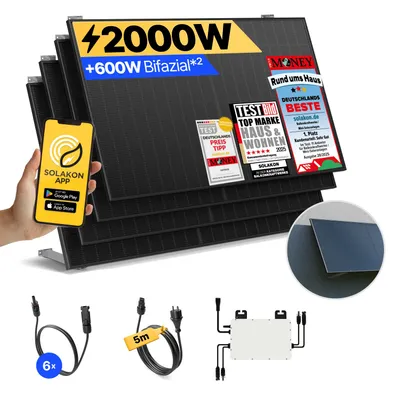 Produktbild von Balkonkraftwerk 2000W Solaranlage mit Wand/Gartenhaus Halterung Steckerfertig Komplettset Photovoltaik Anlage 800W, Kabellänge: 5m, Solakon - onPower