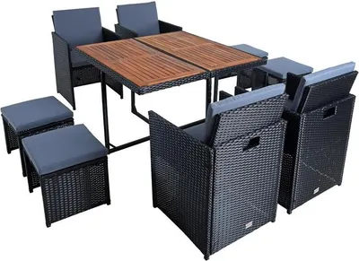 Produktbild von Polyrattan Sitzgruppe Gartenmöbel Set Rattanmöbel 8 Personen Gartenset Schwarz