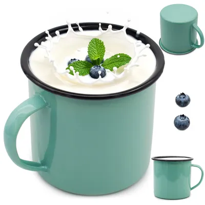 Zdjęcie produktu dla Kubek Stalowy 750ml Emaliowany Seledynowy Uniwersalny na Masło Mleko 10cm