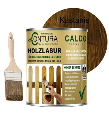 Produktbild von 750ml - Holzlasur Dickschichtlasur Set + Pinsel 2in1 Dauerschutzlasur Holzschutz Lasur - 09 Kastanie