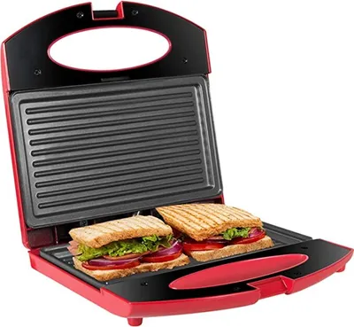 Produktbild von Gotoll GLHS115 Sandwichmaker, Sandwich- & Paninitoaster, Kontaktgrill mit rutschfesten Füßen, Toastplatte für Sandwichtoaster, Antihaftbeschichtung, Tisch-Grill, Kontrollleuchte (Sandwichmaker 2er)