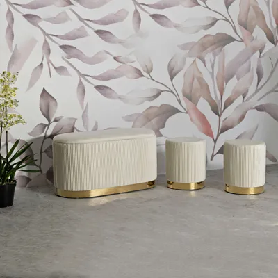 Immagine prodotto di Soroti - Panca, 80x37x42h cm Bianco Crema, con due Sgabelli, Panca Contenitore