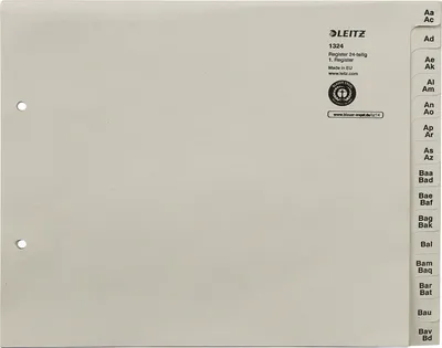 Produktbild von Leitz Registerserien zur alphabetischen Ablage, Papier, Alphabetic tab index, Papier, Grau, 100 g/m², 240 mm, 20 cm