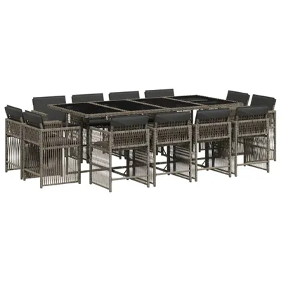 Immagine prodotto di Set da Pranzo da Giardino 13pz con Cuscini Grigio in Polyrattan
