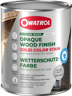 Produktbild von Solid Color Stain - Deckende Premium-Wetterschutzfarbe - Antikgrau 2,5 Liter
