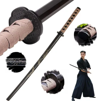 Produktbild von Bokken Holz Anime Katana Cosplay Schwert 100cm, Hausdekoration, Drachenmotiv auf der Klinge eingraviert | 1807D