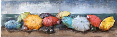 Image de Gilde GILDE Gallery, Bild, rechteckig, "Beach Of Parasols", Regenschirmmotiv, Strandmotiv, Metall, blau, braun, mehrfarbig, VE 1, L. 6 cm, B. 180 cm, H. 60 cm 38869 4009079388695