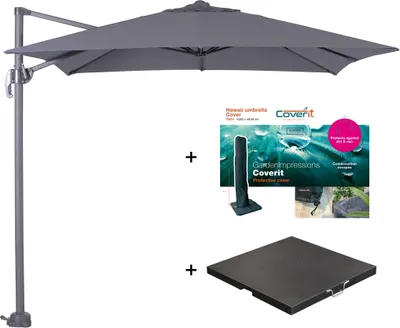 Produktbild von Garden Impressions Frei-Arm Schirm Hawaii S - mit Granitständer und Schutzhülle - dunkelgrau - 250x250cm