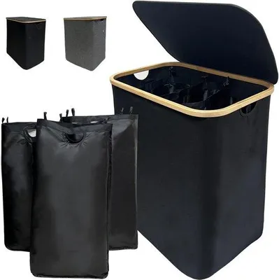 Produktbild von Opvouwbare Waschmaschine mit abnehmbarem Waschbeutel - 160 Liter - Aufbewahrungskästen - Bambus-Waschsortierer - wasserdichter Oxford-Tuch - schwarzer Waschsortierer